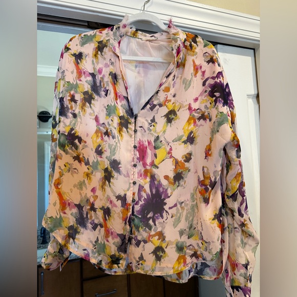 Pilcro x Anthropologie The Tavi Buttondown Blouse Large Pink Floral Long Sleeve - Picture 4 of 6
